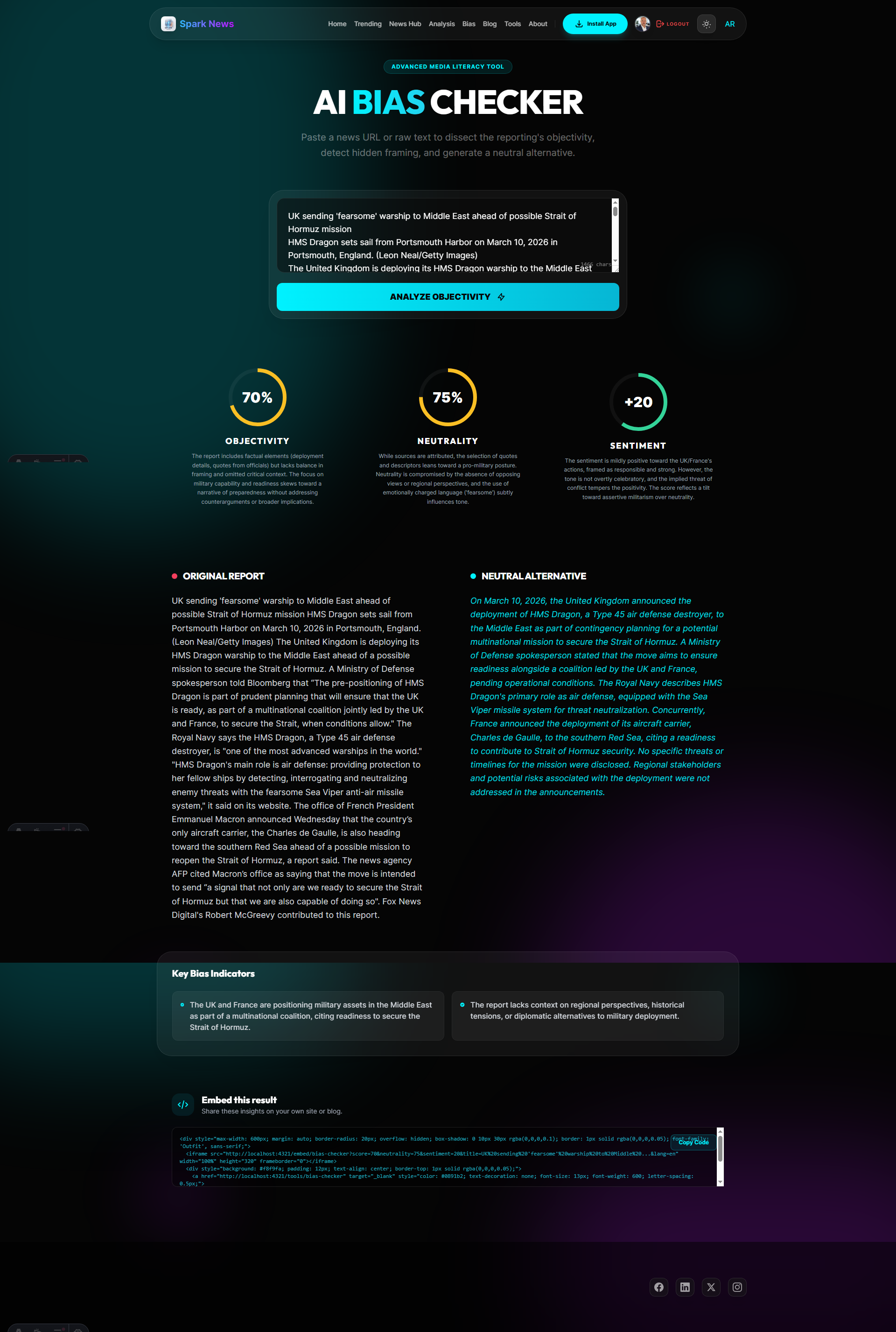 Spark News - AI Bias Checker gallery image