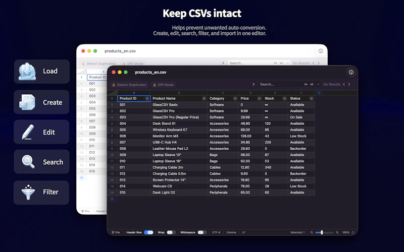 GlassCSV screenshot 1