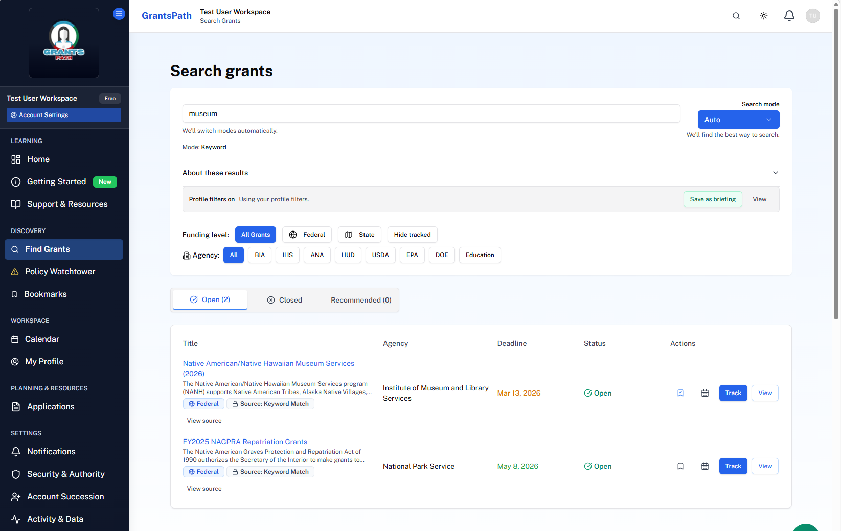 GrantsPath.com - Main product screenshot demonstrating key features and user interface