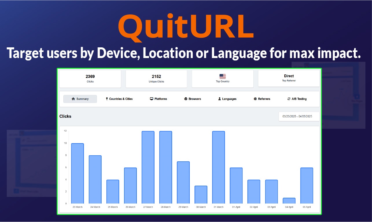 quiturl v1 - 스마트 URL 쇼트너, QR 코드 생성기, 바이오 페이지 제조업체 미디어 6