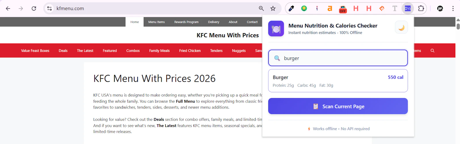 Menu Nutrition & Calories Checker screenshot 1