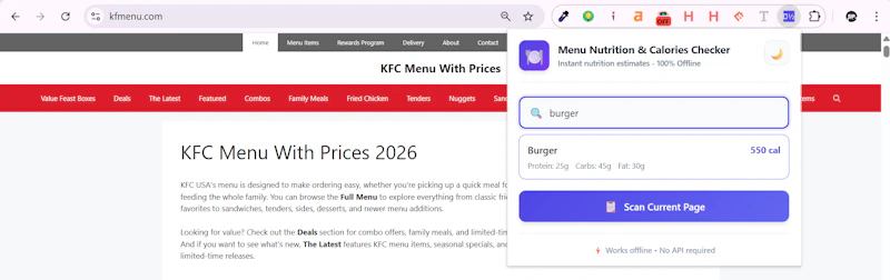Menu Nutrition & Calories Checker screenshot 1