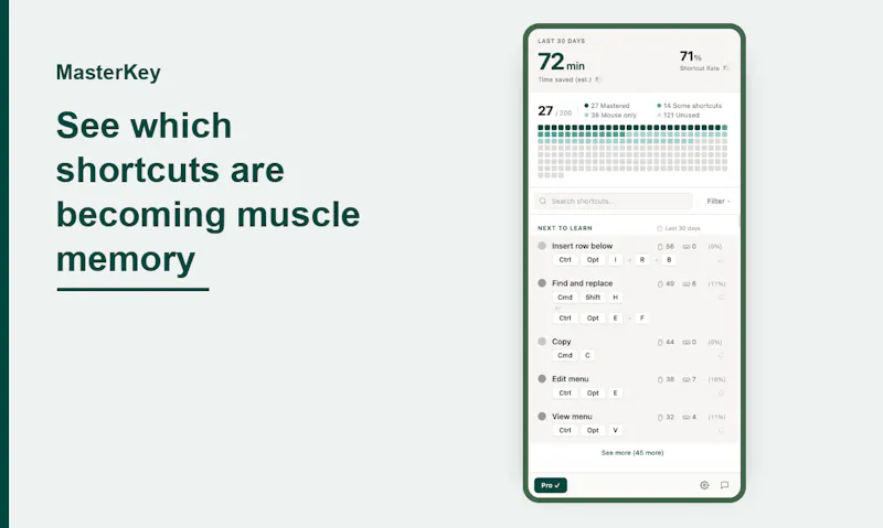 MasterKey — Shortcut coach for Sheets screenshot 3