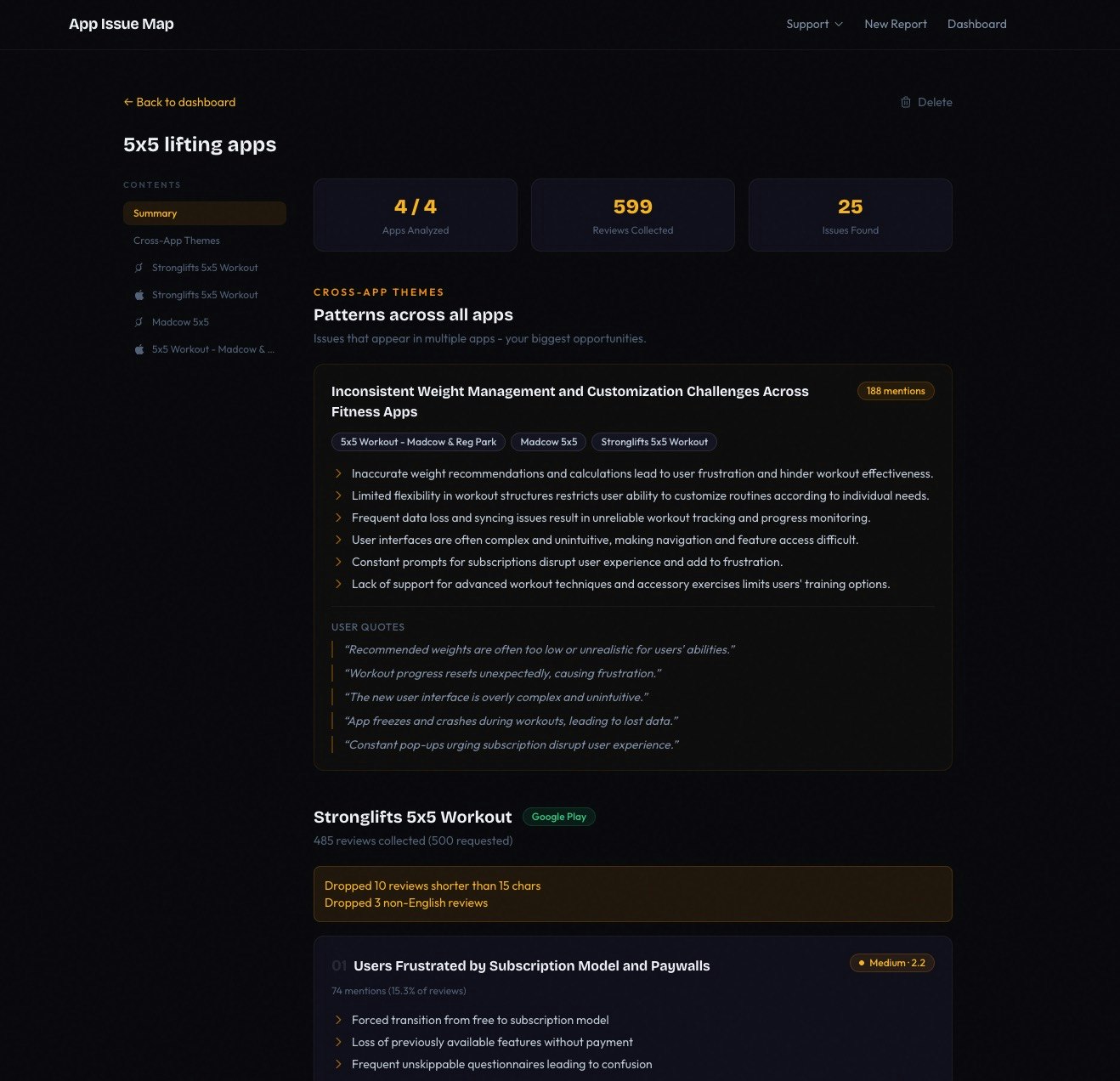 App Issue Map - Screenshot 2 showing product features and functionality