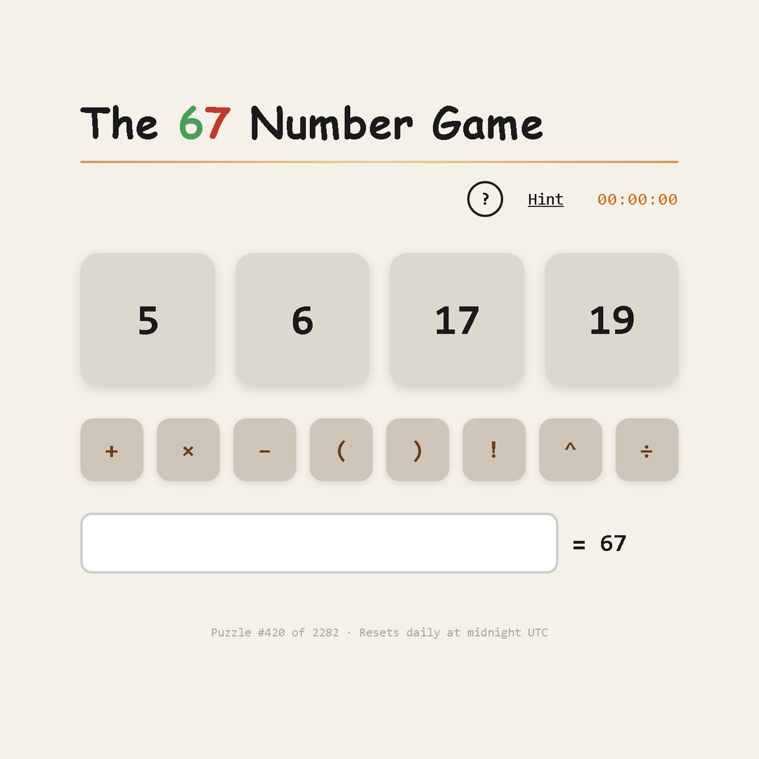 The 67 Number Game — Daily Math Puzzle gallery image