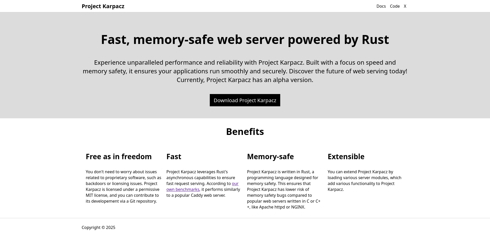 Project Karpacz (Alpha) - Un server Web veloce e sicuro per la memoria scritto in ruggine media 1