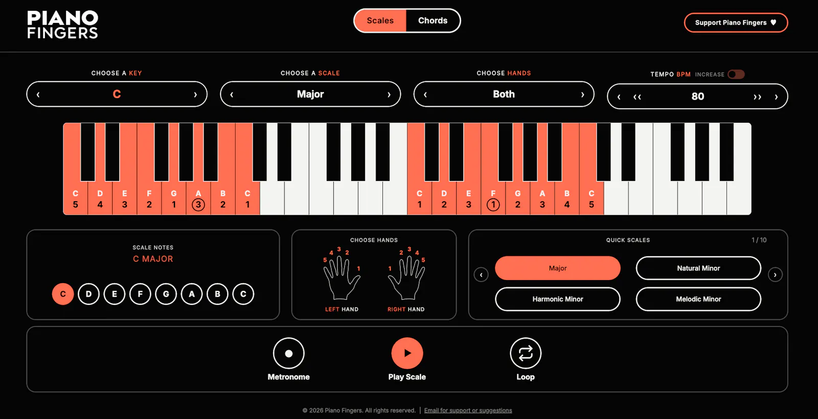 Piano Fingers Piano Scale & Chord Tool screenshot 1