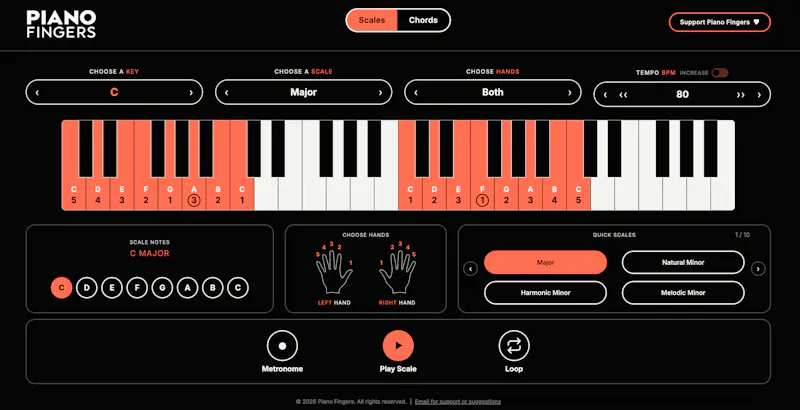 Piano Fingers Piano Scale & Chord Tool screenshot 1