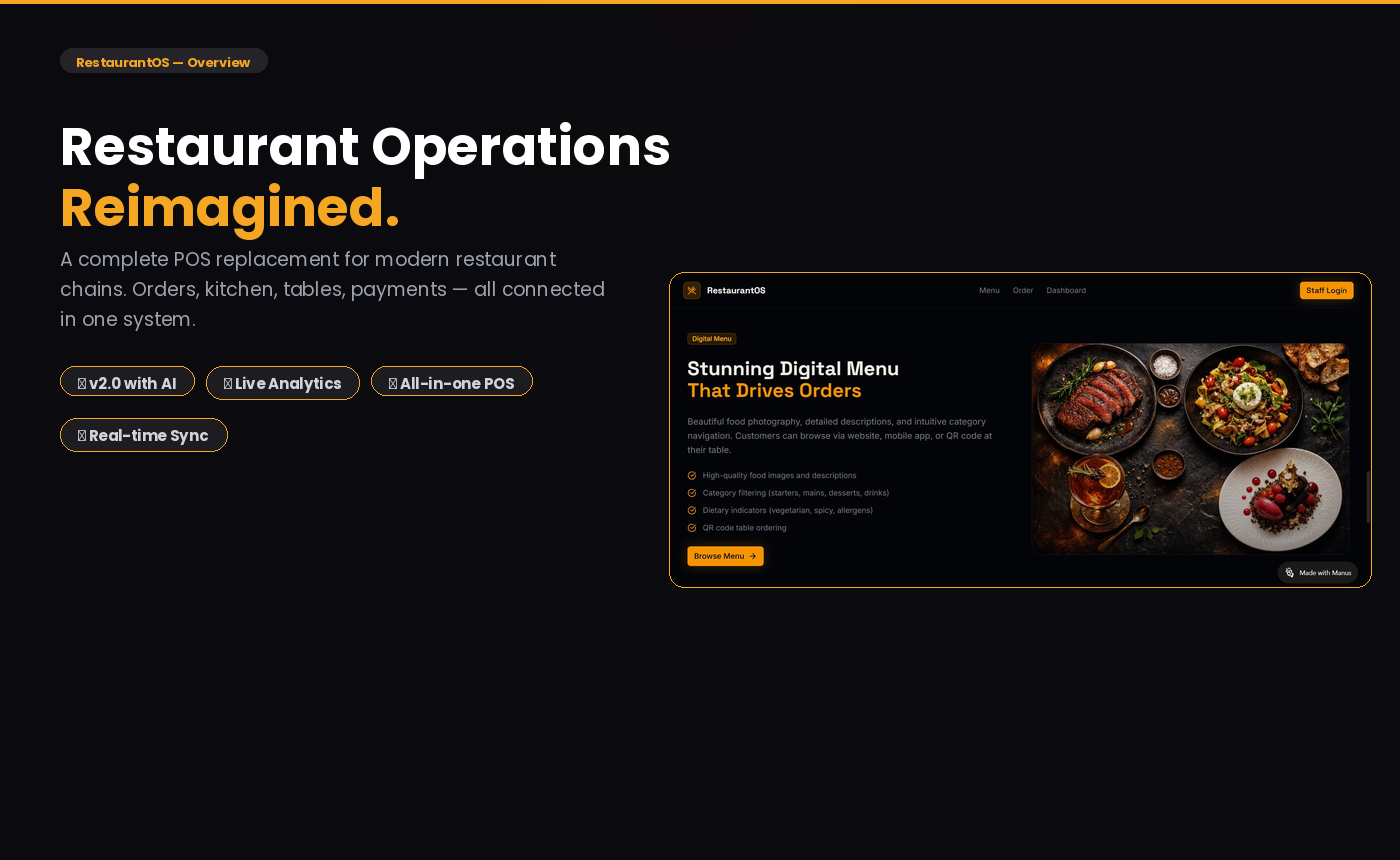 RestaurantOS,Management &Ordering System - Main product screenshot demonstrating key features and user interface