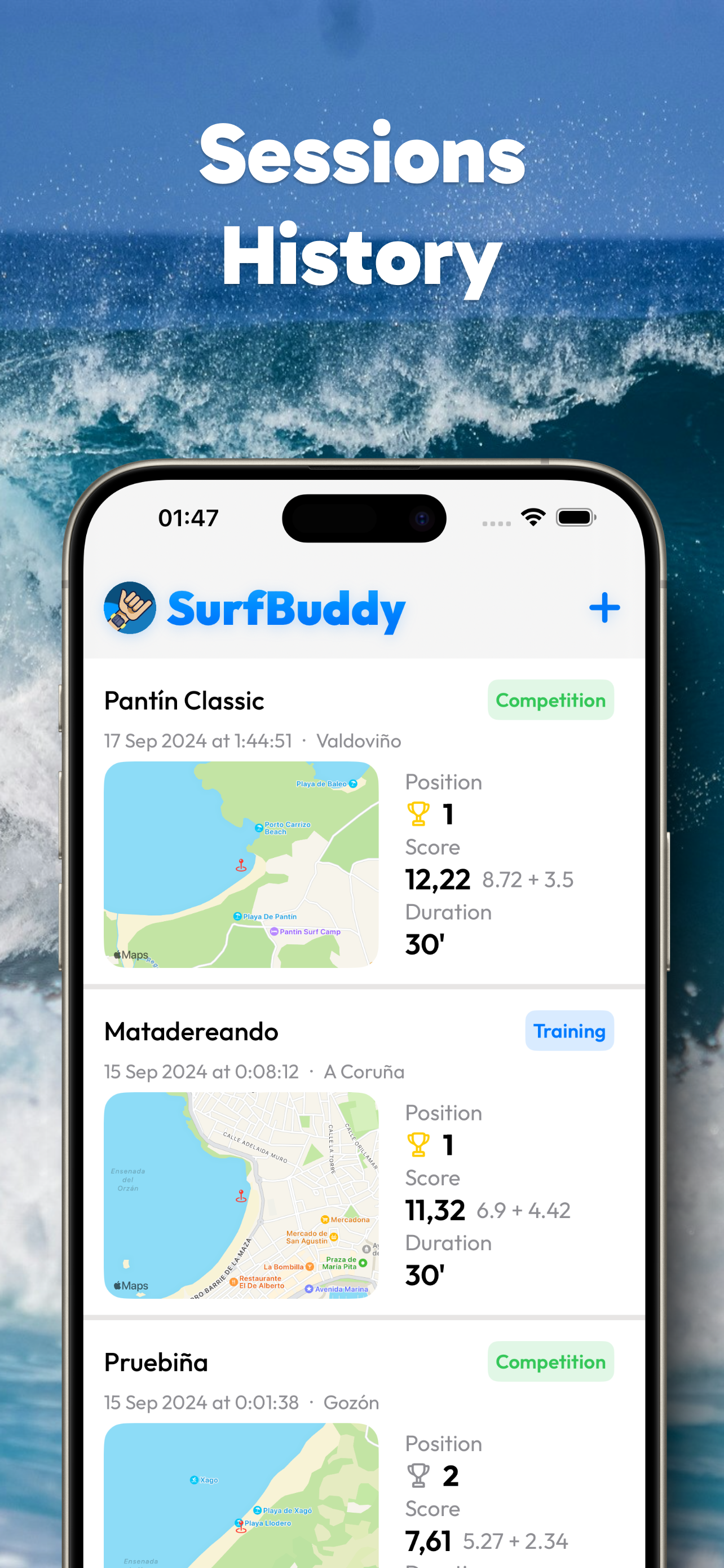 Media Surfbuddy - Skor Pertandingan Surf Live pada jam tangan & iPhone anda 5