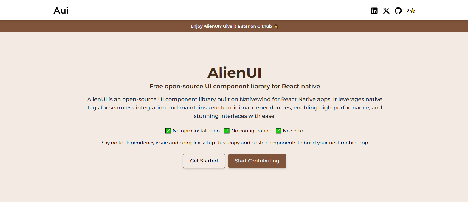 Alieno - Biblioteca componente dell'interfaccia utente aperta gratuita per reazione nativa media 3