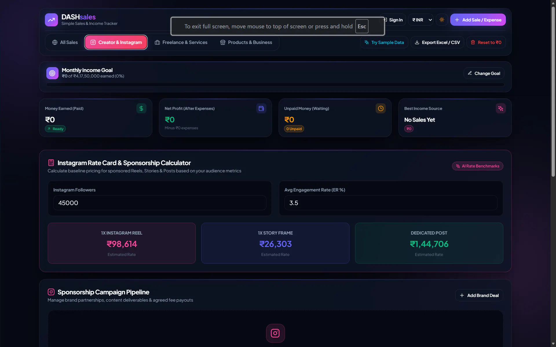 DASHsales screenshot