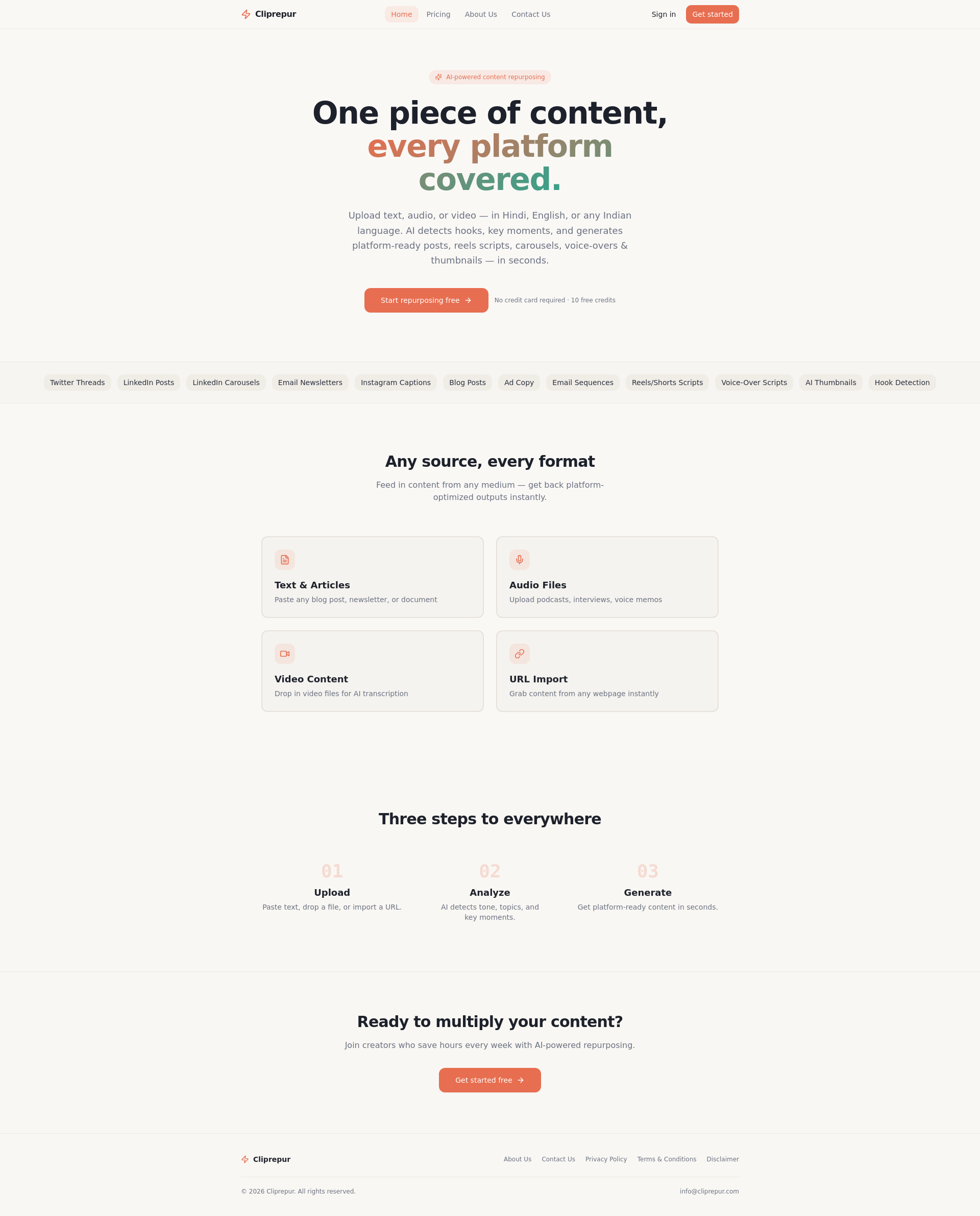 Cliprepur AI repurpose website  gallery image