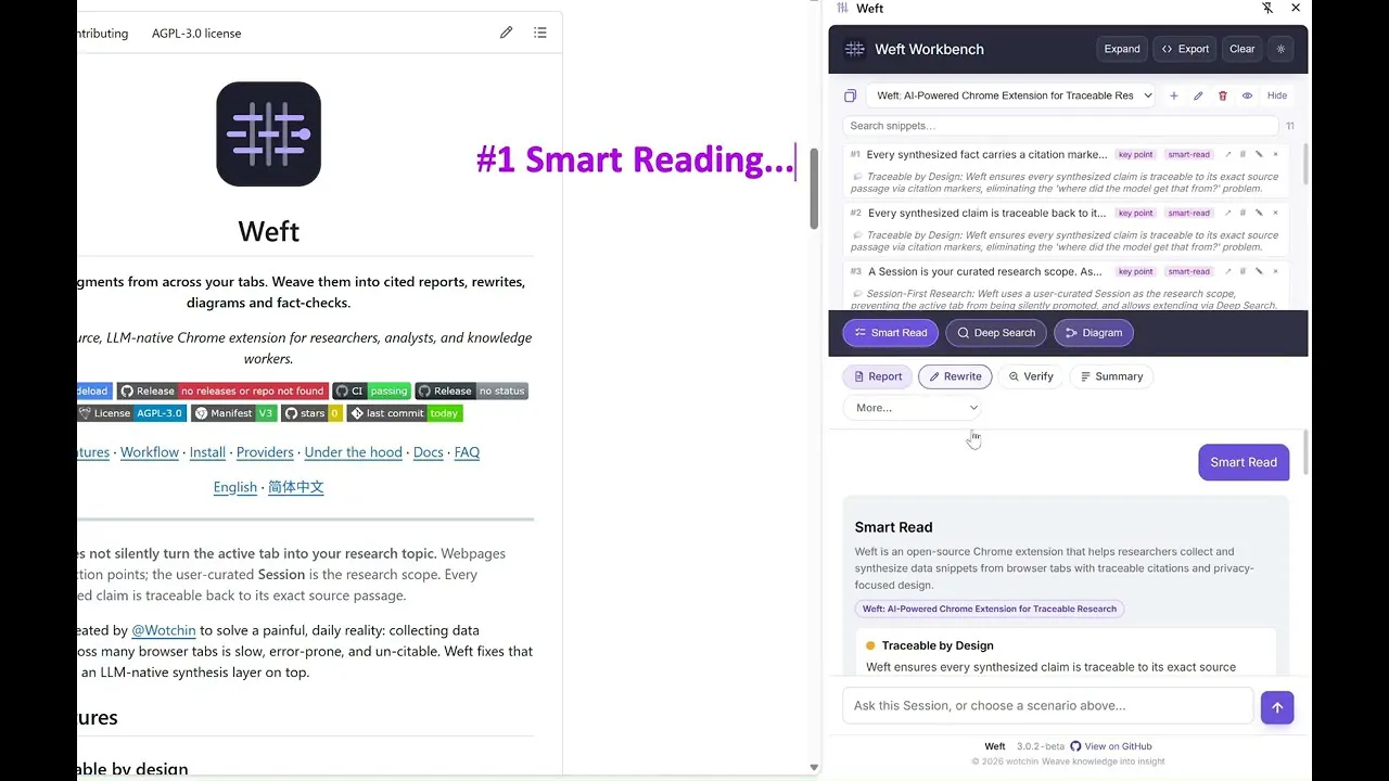 Weft: Turn browser into cited insights gallery image