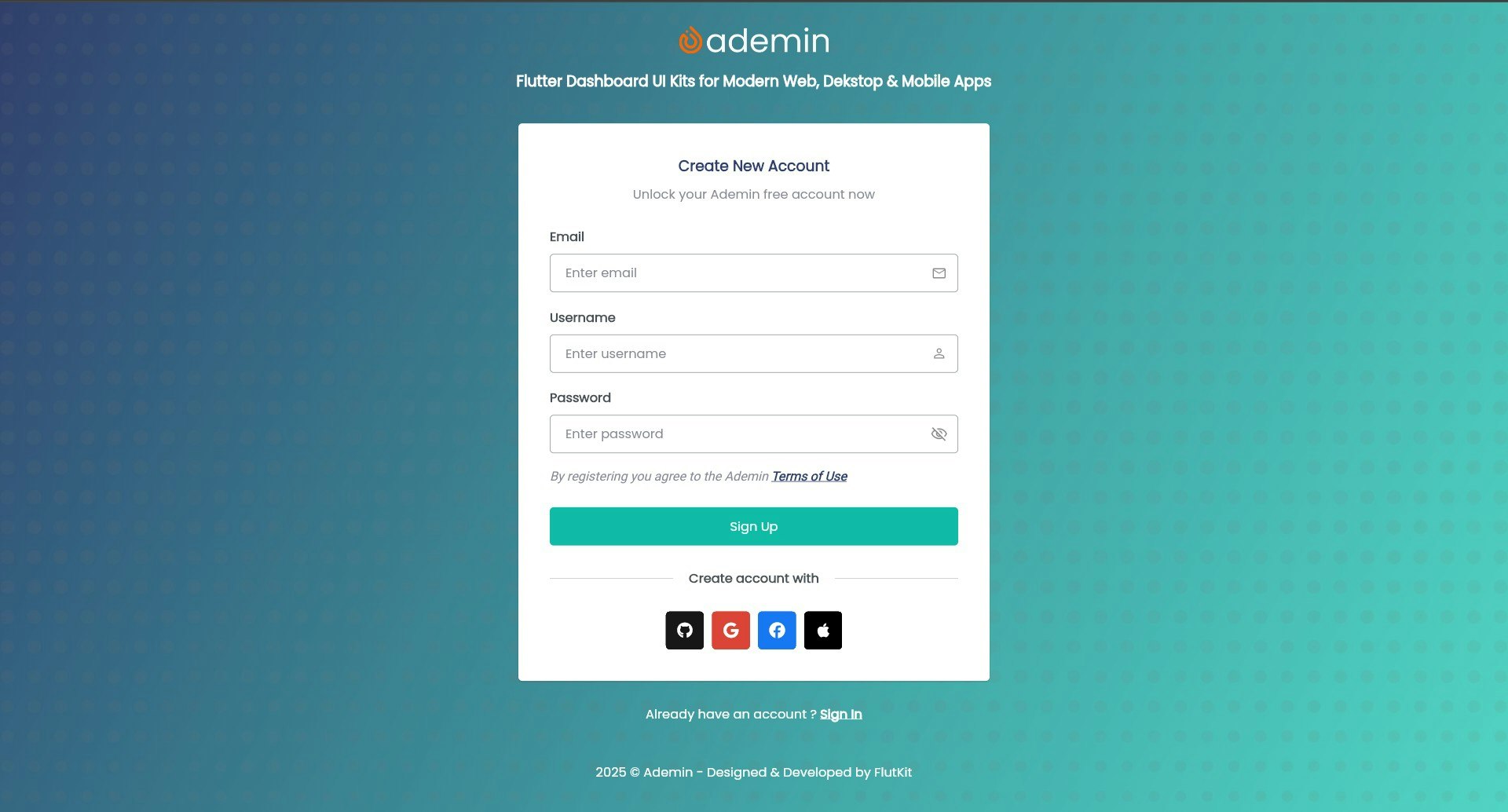 FlutKit Ademin gallery image