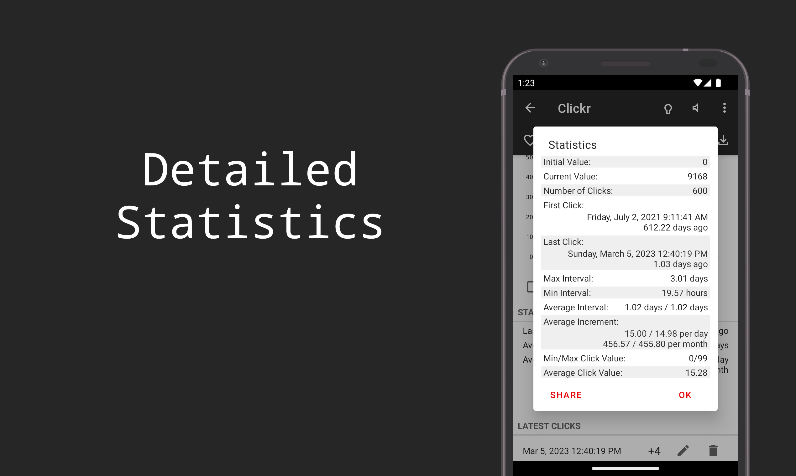 وسائط Clickr - عدادات الحصيلة مع الطوابع الزمنية لنظام Android 3
