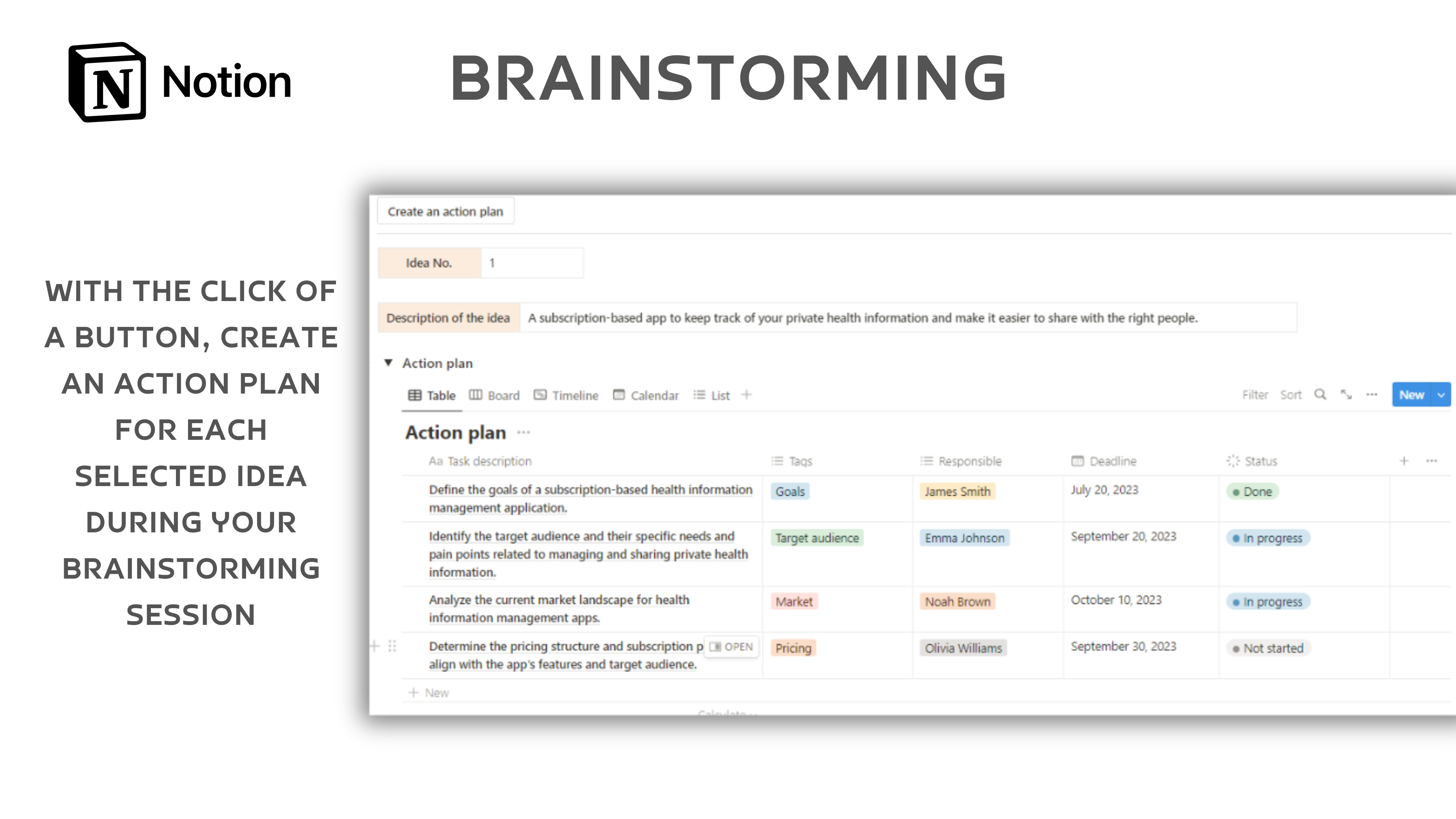 Mídia 6 de Modelo de noção de brainstorming - Ferramenta de gerenciamento de brainstorming.Criar, selecionar, implementar.
