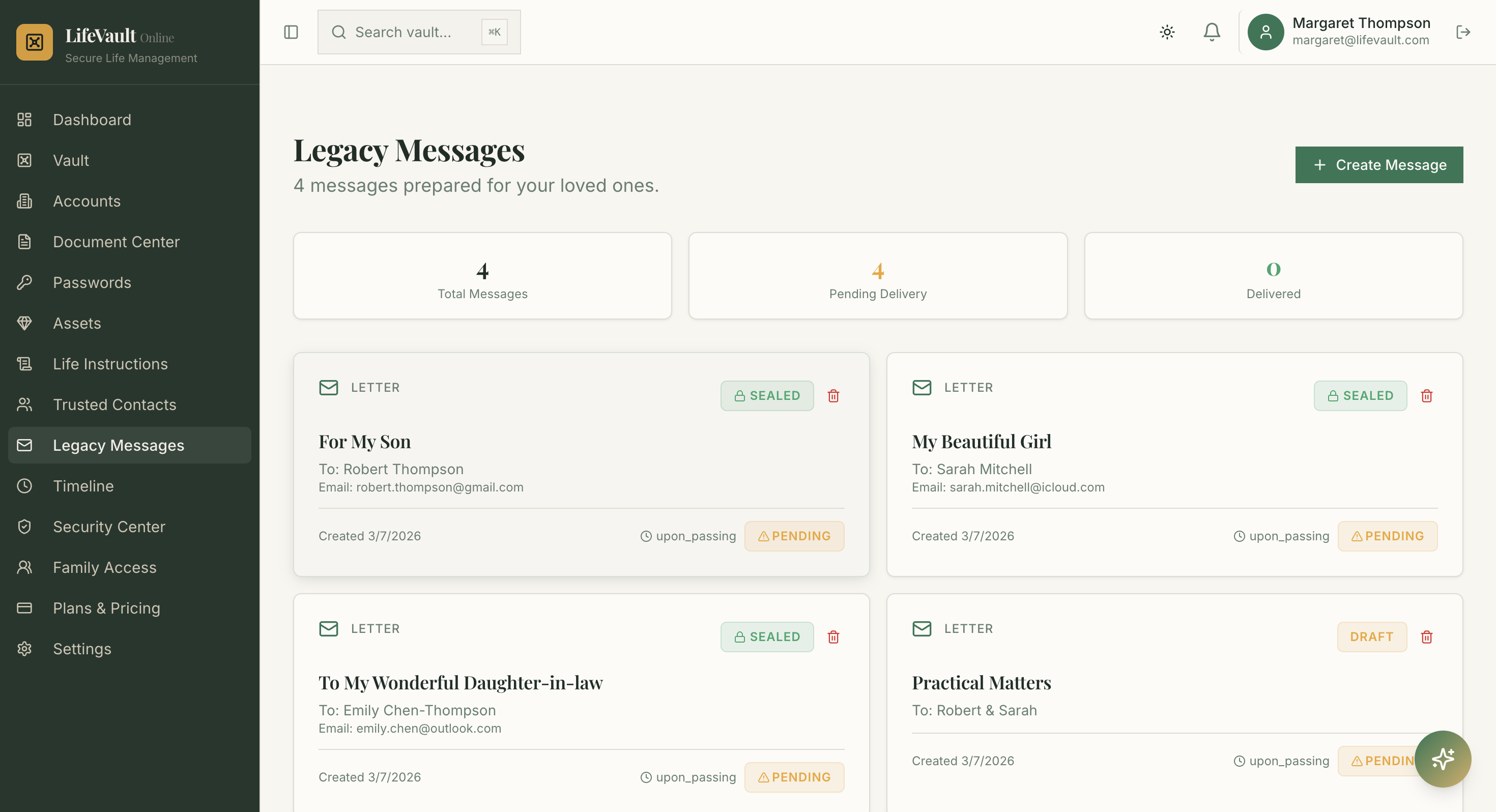 LifeVault Online - Screenshot 2 showing product features and functionality