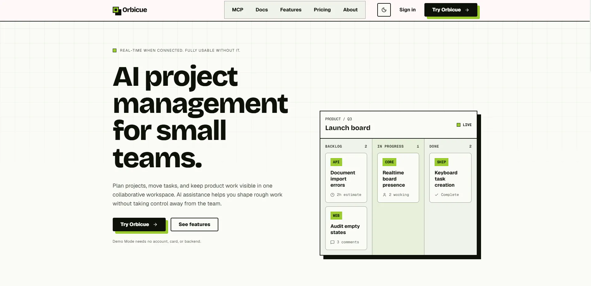 Orbicue, tasks that know your codebase gallery image