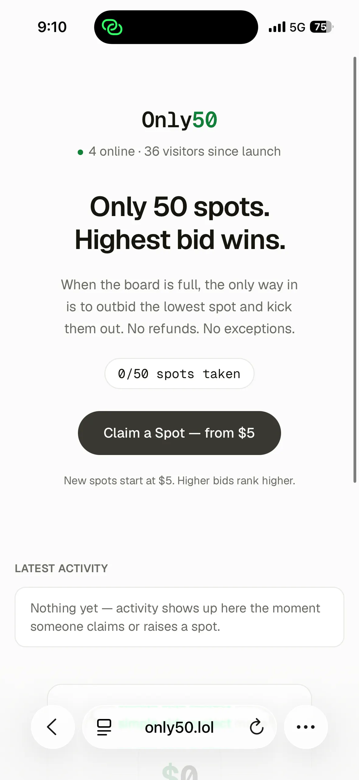 Only50 — 50 spots. Highest bid wins. gallery image