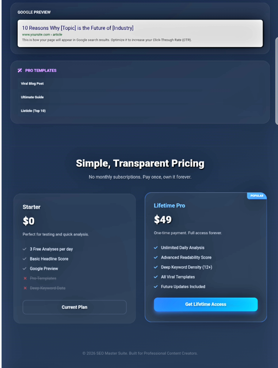 SEO Master Suite 2026 - Screenshot 2 showing product features and functionality