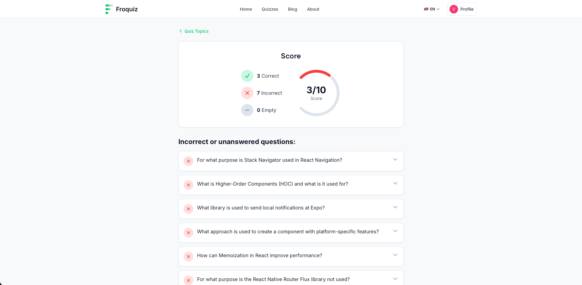 Froquiz - Screenshot 4 showing product features and functionality