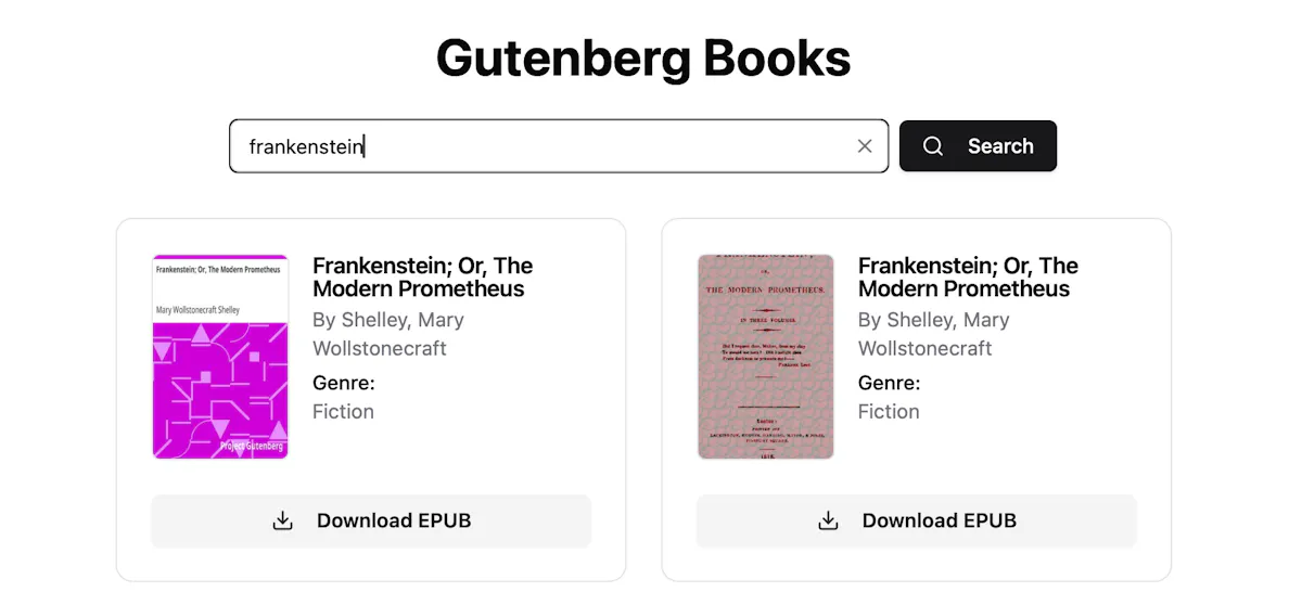 Gutenberg Books EPUB Search