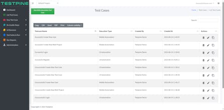 Panel de control de Testpine - optimice su proceso de automatización de pruebas de extremo a extremo.