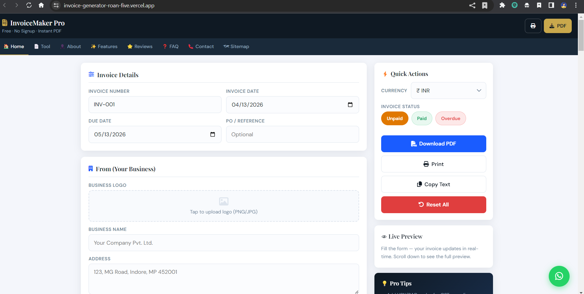 Free Invoice Generator