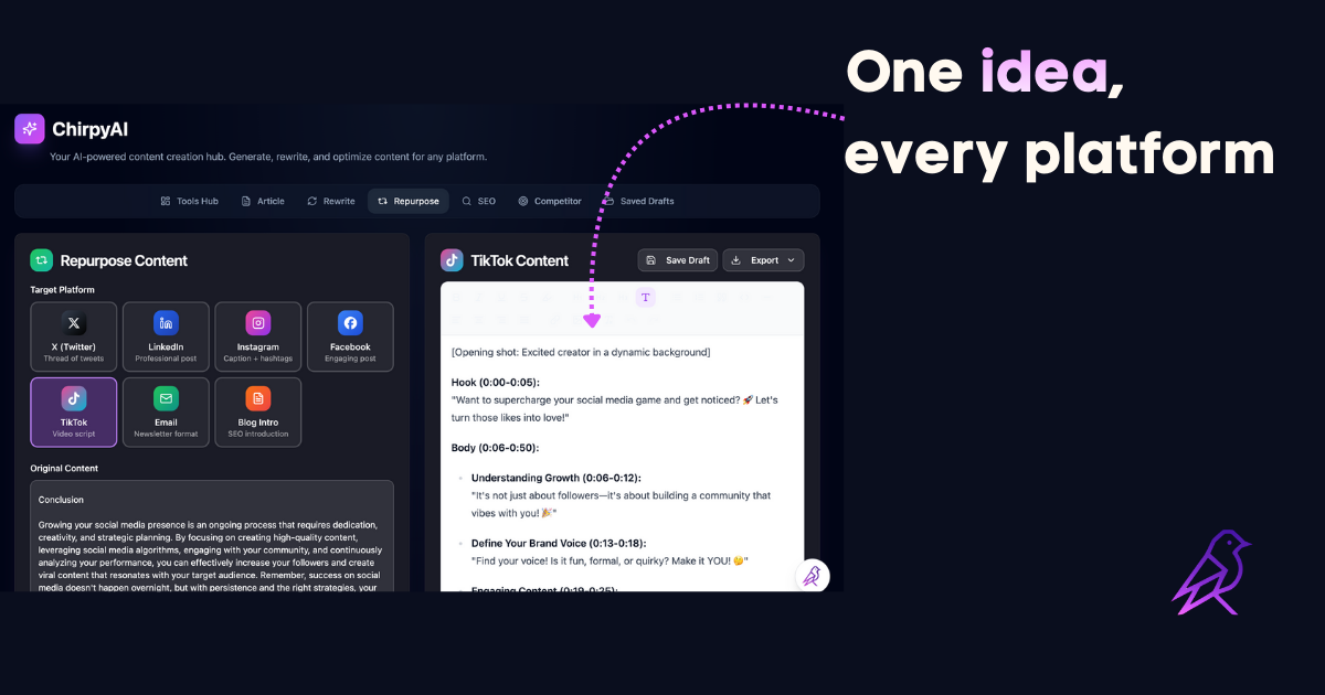 Chirpy - Screenshot 2 showing product features and functionality