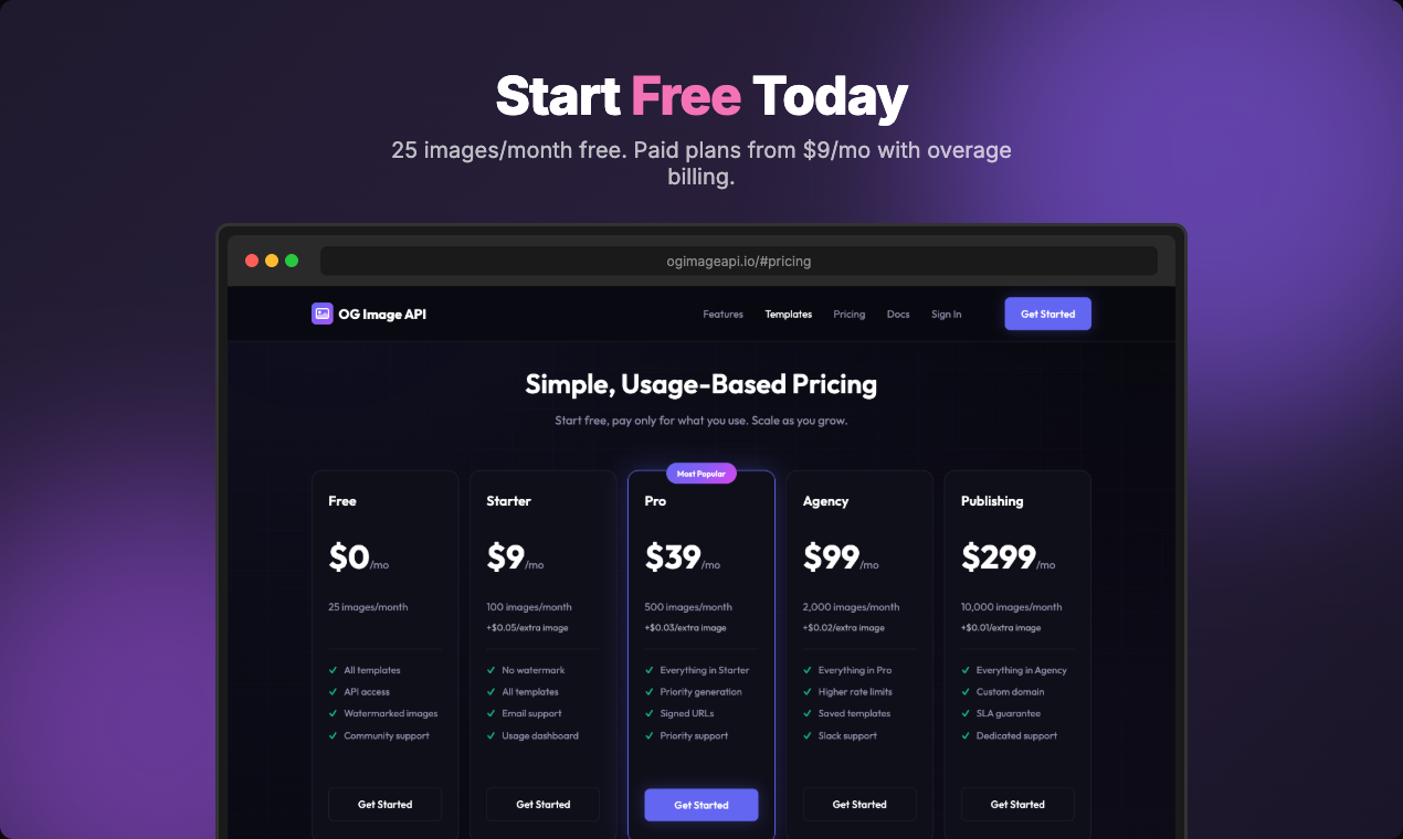 OG Image API - Screenshot 5 showing product features and functionality