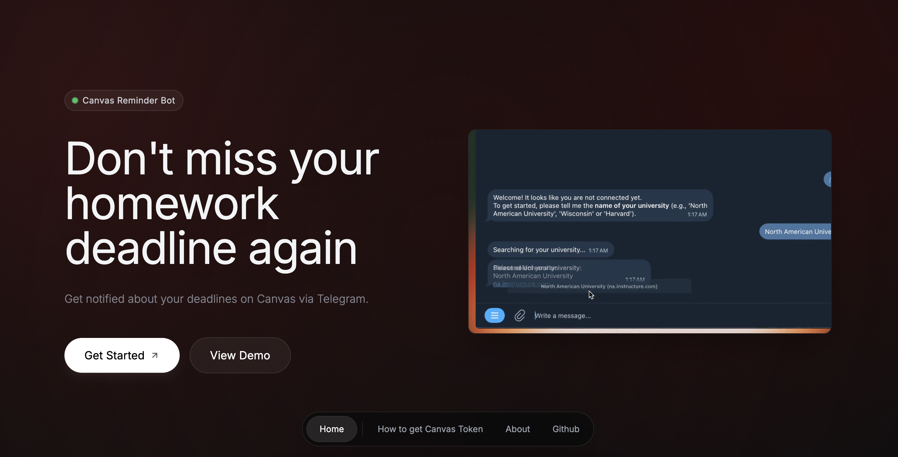Canvas Reminder Bot - Main product screenshot demonstrating key features and user interface