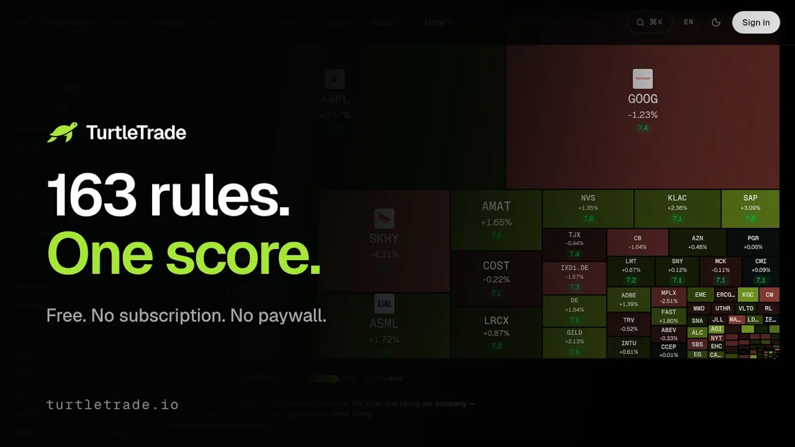 TurtleTrade — transparent stock screener screenshot 1 (video preview)