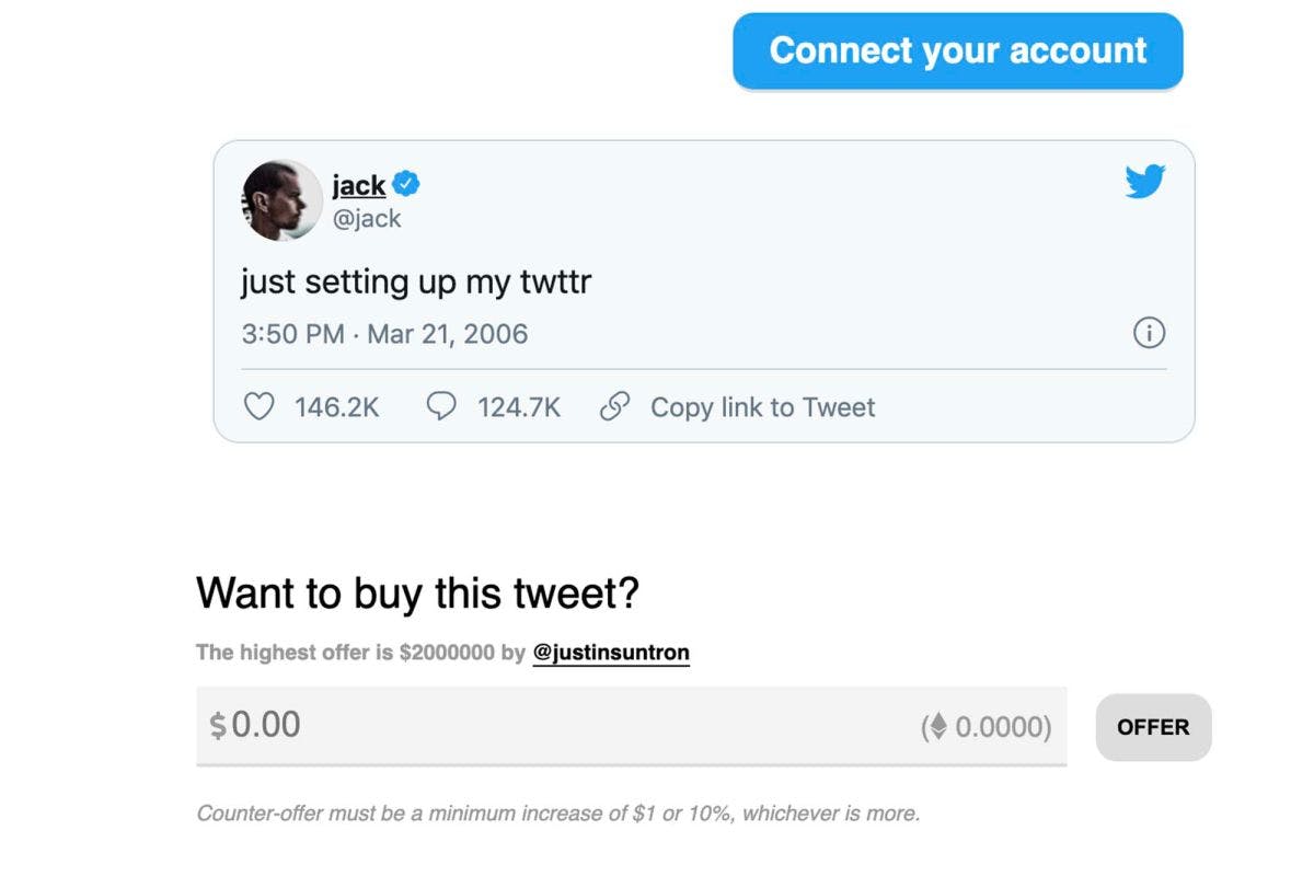 @jack's first tweet via Valuables by Cent