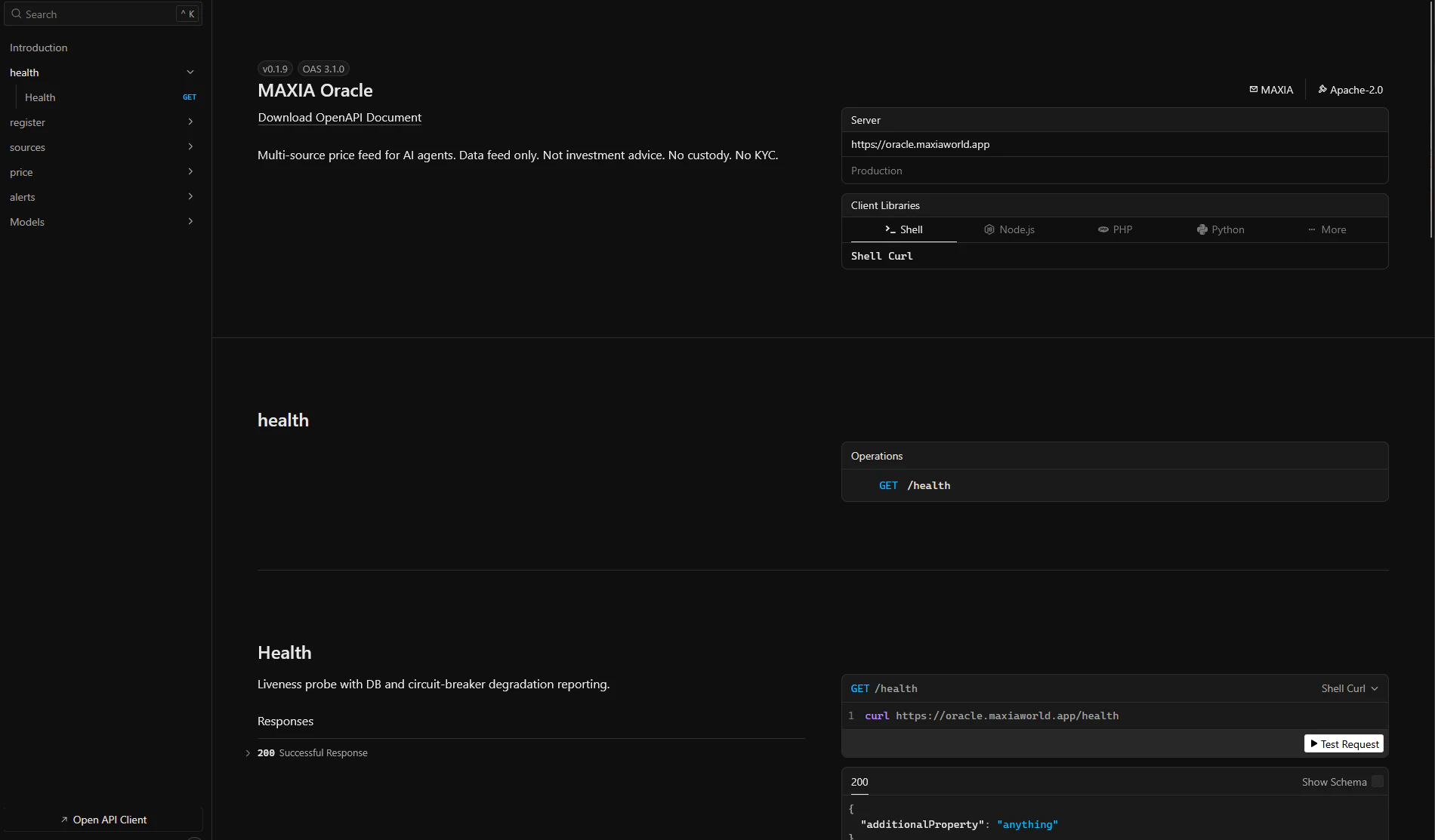 MAXIA Oracle screenshot 2