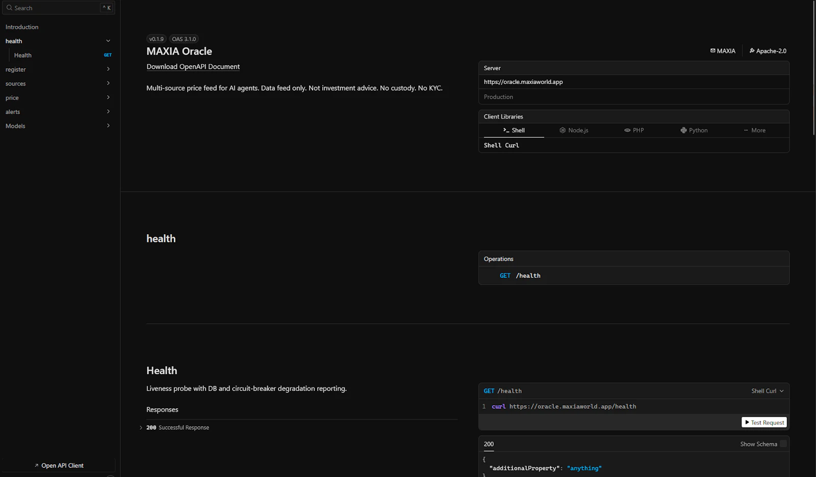 MAXIA Oracle screenshot 2
