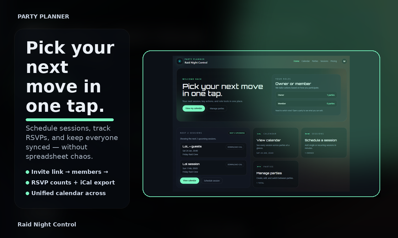 Party Planner - Main product screenshot demonstrating key features and user interface
