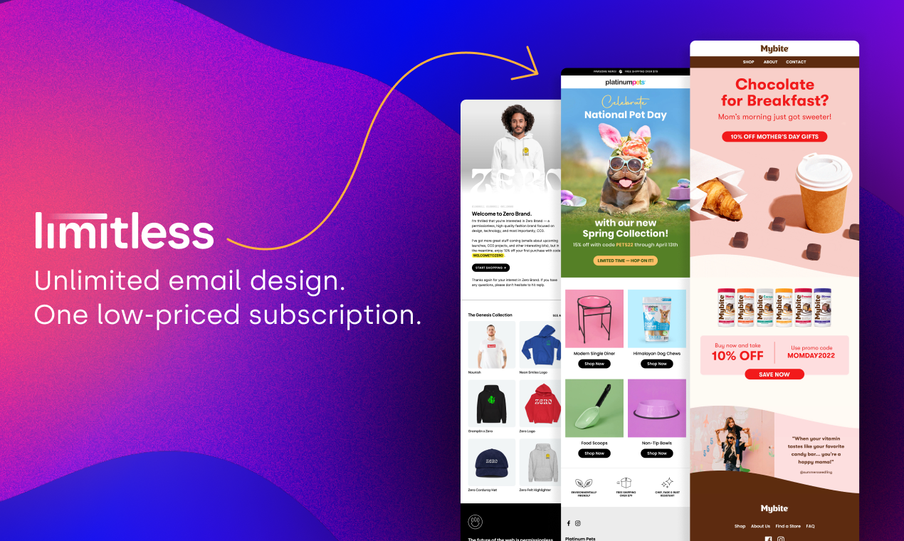 startuptile Limitless-Unlimited email design. One low-priced subscription.