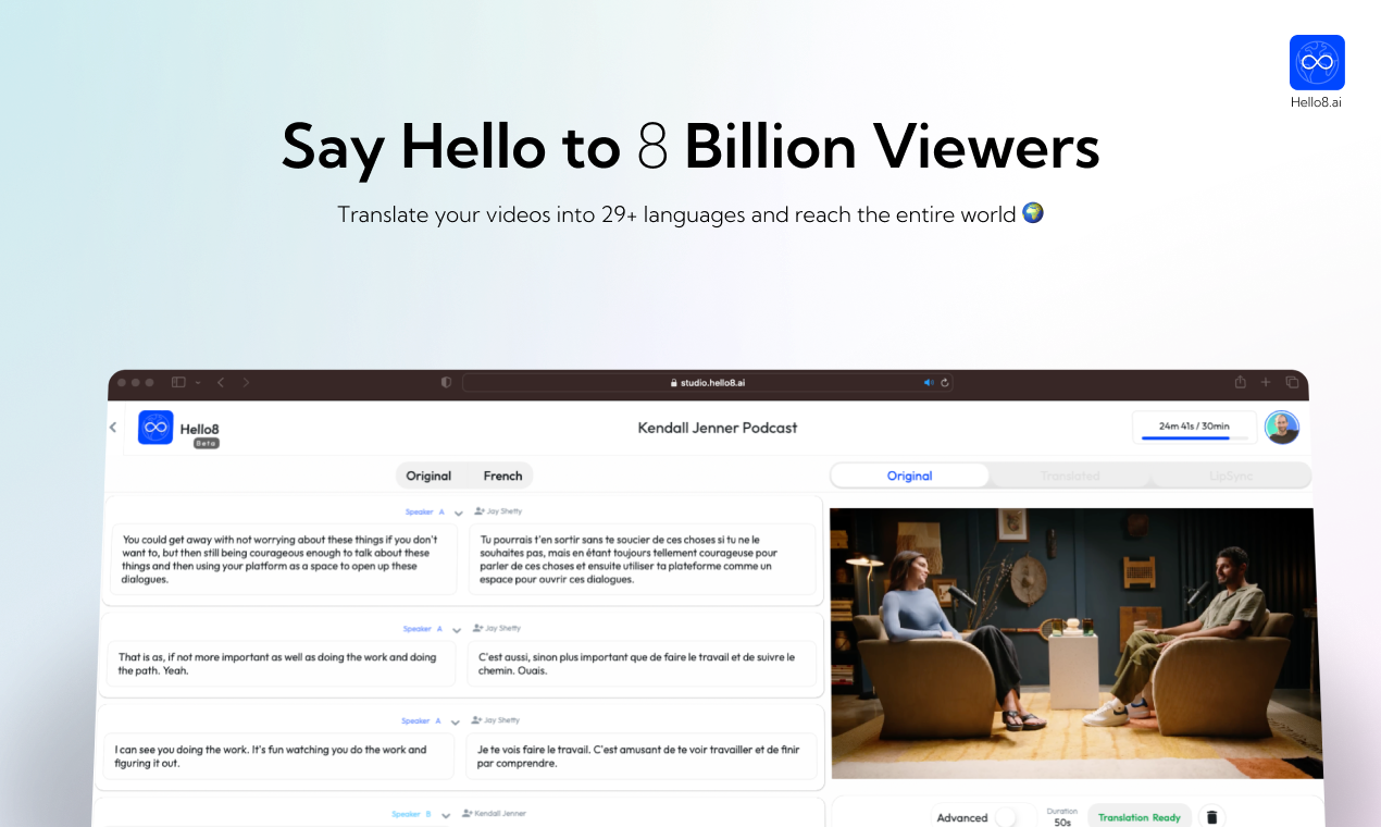 startuptile Hello8-Say Hello to 8 Billion Viewers with AI Video translation