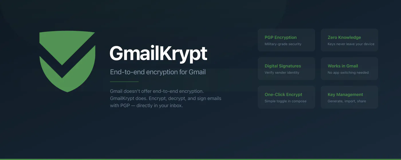 GmailKrypt End-to-End Encryption Gmail 제품 배너