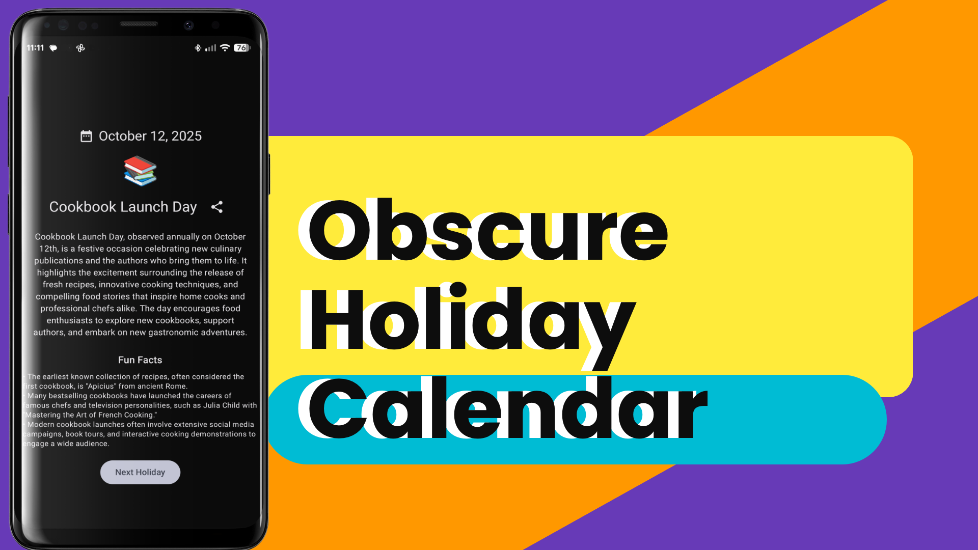 Obscure Holiday Calendar - Main product screenshot demonstrating key features and user interface