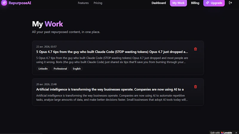 RepurposeAI screenshot 3
