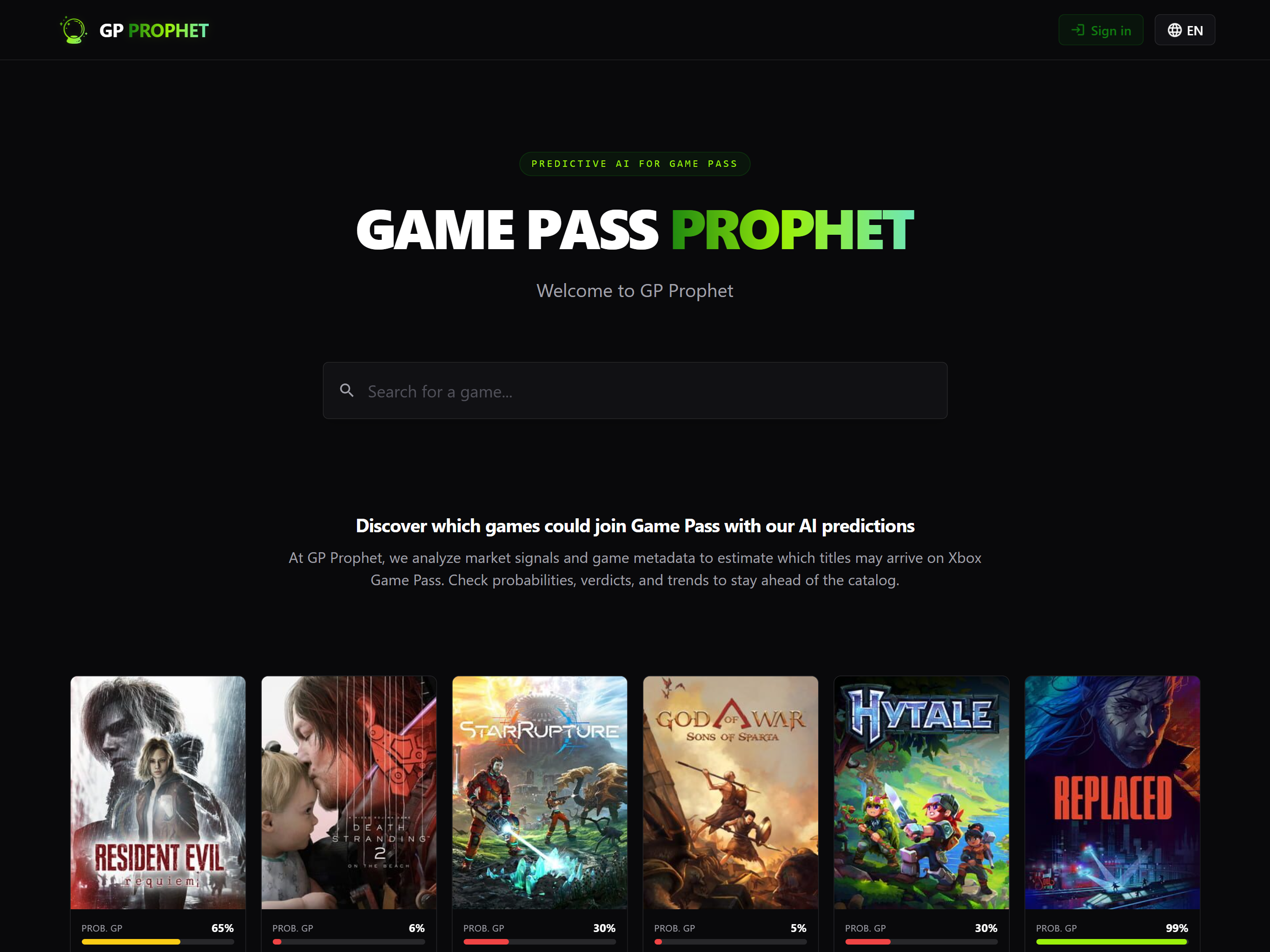 GamePass Prophet - Main product screenshot demonstrating key features and user interface