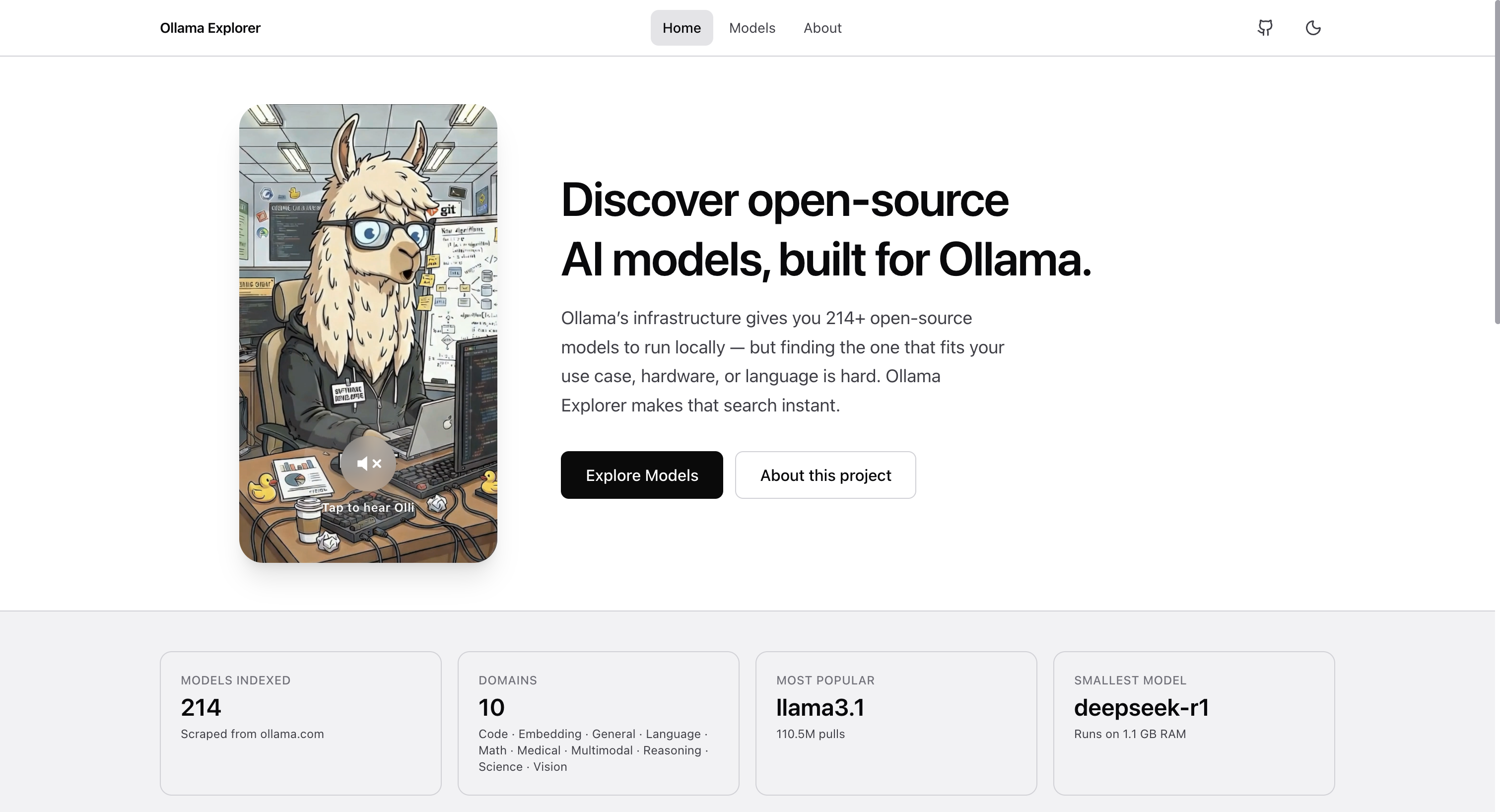 Ollama Explorer - Main product screenshot demonstrating key features and user interface