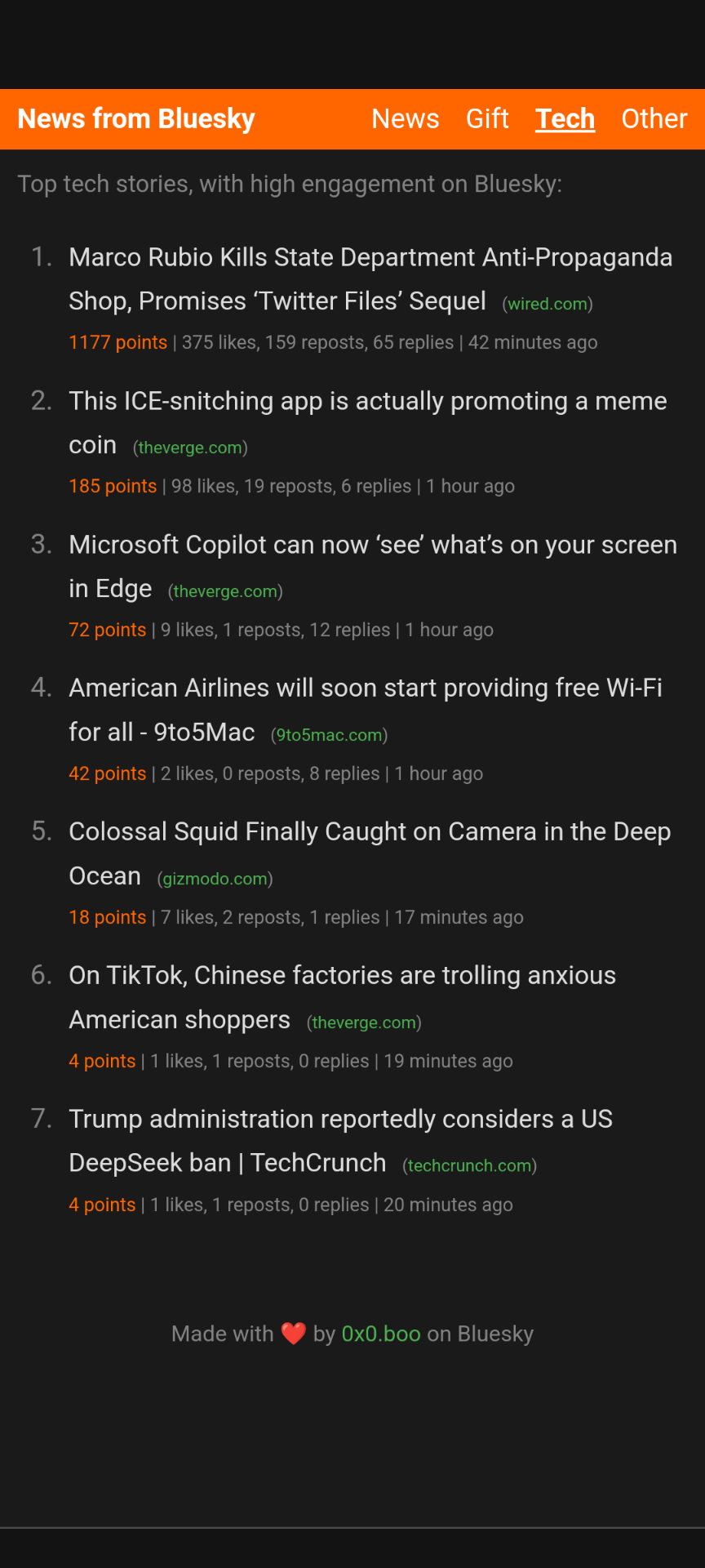 News from Bluesky - Real-time link tracker, for News, Gift Articles, and Tech media 1