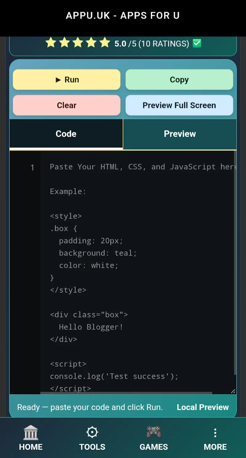 Code:: Block Previewer | appu.uk screenshot 3