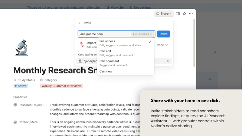 AI Customer Research Hub in Notion screenshot 10