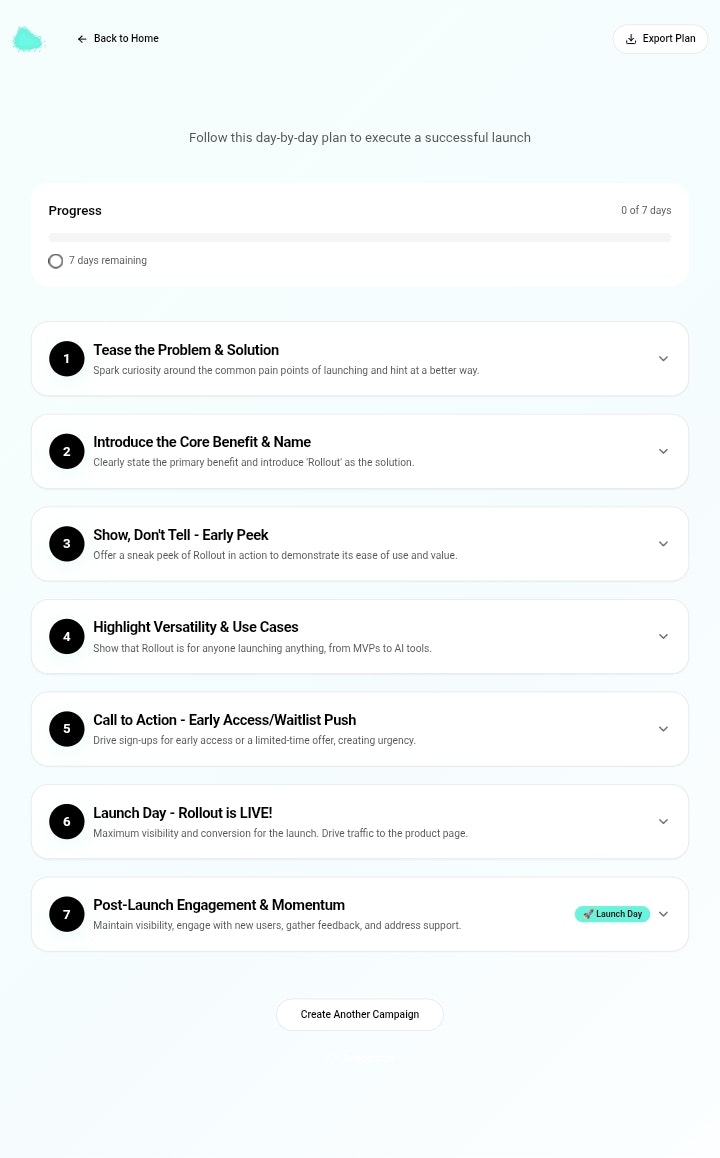 Rollout - Screenshot 3 showing product features and functionality
