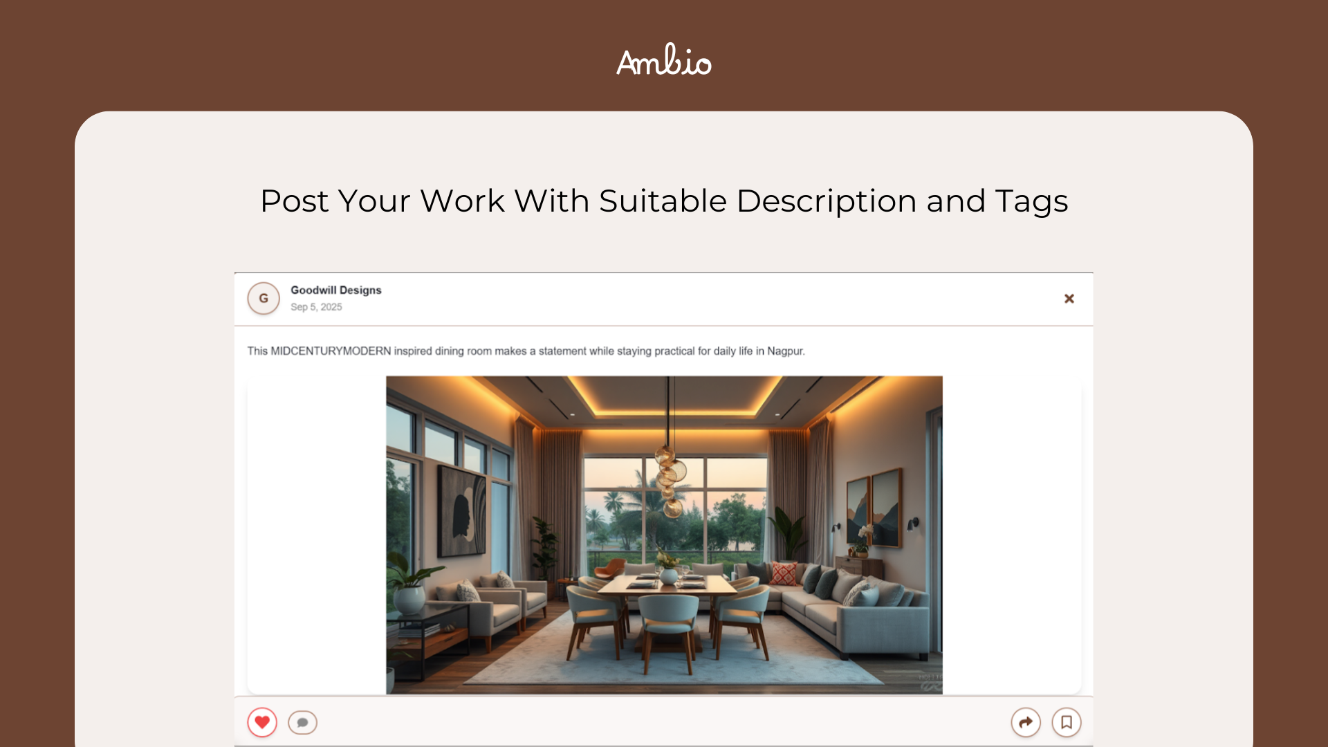 AMBIO: इंटीरियर डिज़ाइन डिस्कवरी - इंटीरियर डिजाइनरों को दिखाने, कनेक्ट करने और बढ़ने के लिए डिज़ाइन किया गया। मीडिया 3