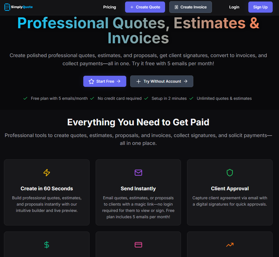 SimplyQuote.net - Main product screenshot demonstrating key features and user interface